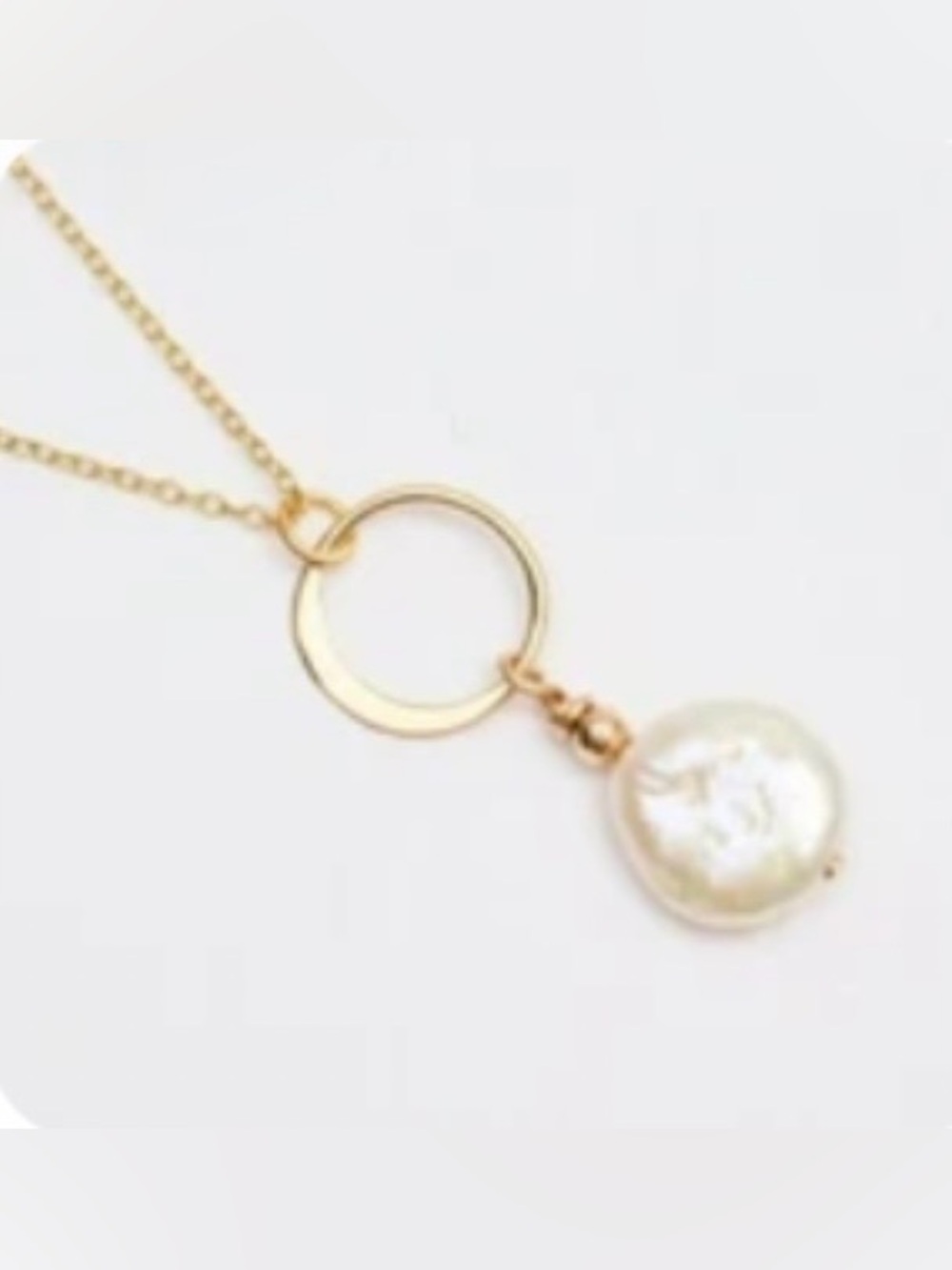 Cultured White Coin Pearl Circle Pendant Necklace